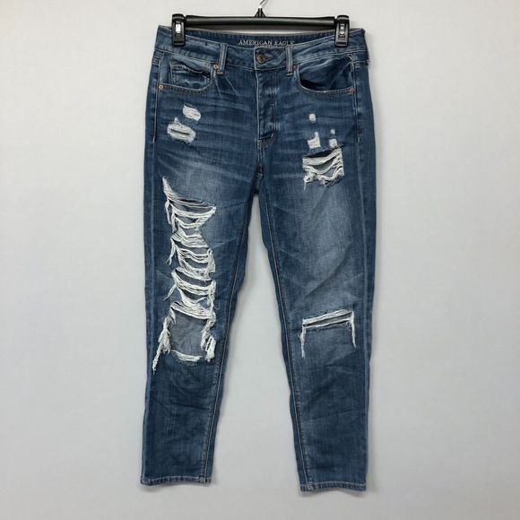 American Eagle Outfitters Denim - American Eagle Women Tomgirl Distressed Jeans Size 8 Blue Denim M057 -30